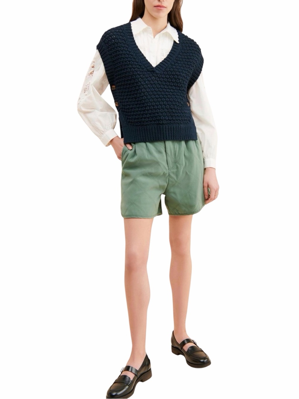 Anthropologie Maeve Textured Knit Sweater Vest Size‎ Small Navy Blue
